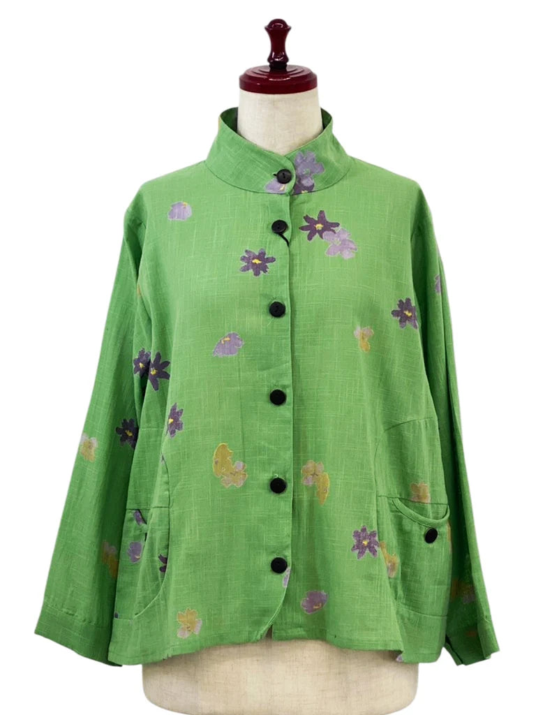Mona Lisa Circle Pocket Jacket Sakura Print Green