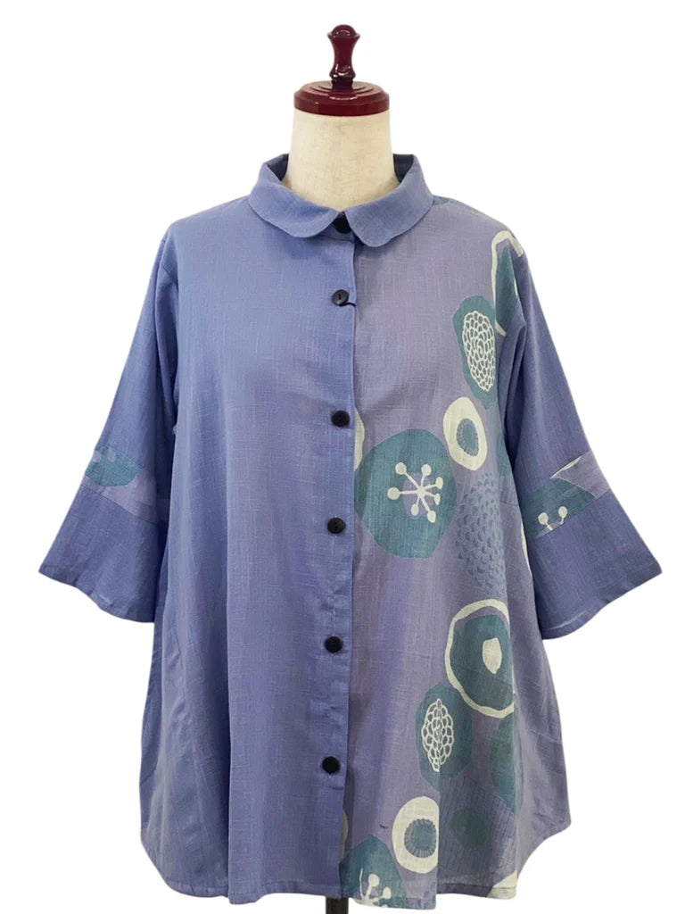 Mona Lisa Slit Back Panel Jacket Solid/Kiku Pop Print Purple