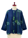 Mona Lisa Pin Tuck Crop Jacket Tsutsugaki Print Dark Blur