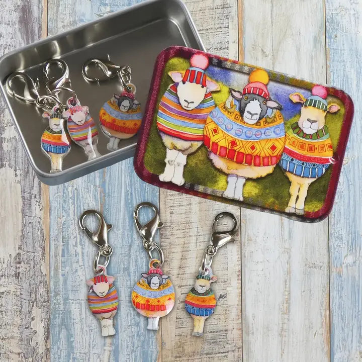 Emma Ball Crochet Markers in Tin - Sheep in Stripes