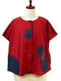 Mona Lisa Button Front Crop Top Solid Patch W/ Shashiko Red