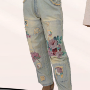 Paper Lace Jeans Rose Applique