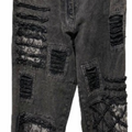 Paper Lace Patchwork Denim Pants With Lace Black