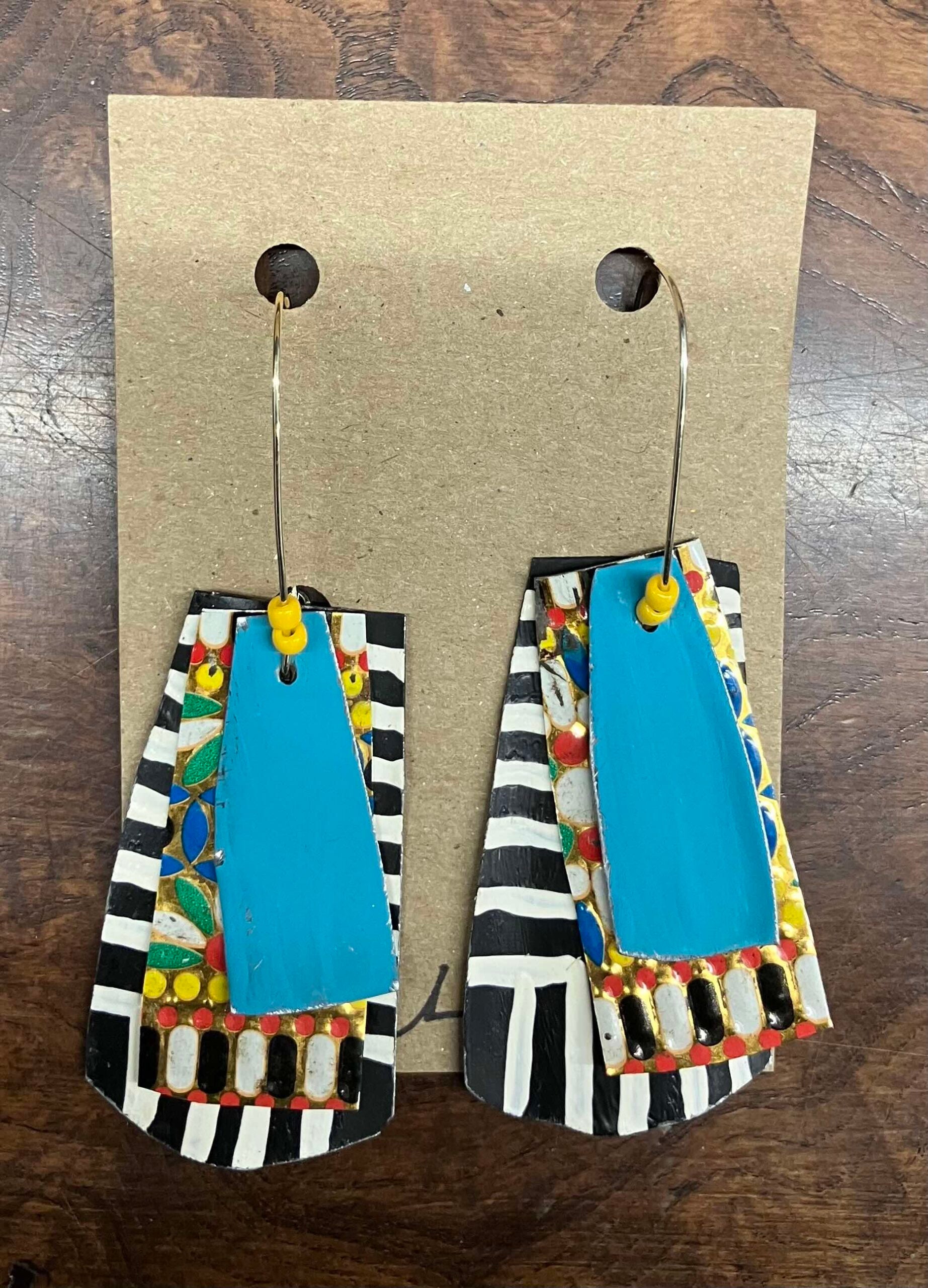 Sarah Shoot Earrings Art Deco Tin