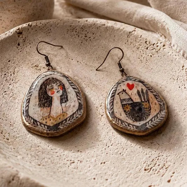 Saeide Art Craft Earrings - Bird and Woman