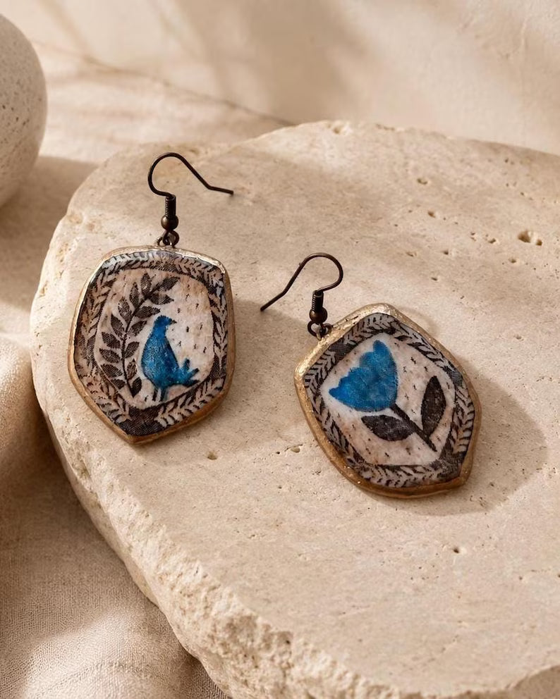 Saeide Art Craft Earrings - Bird and Tulip