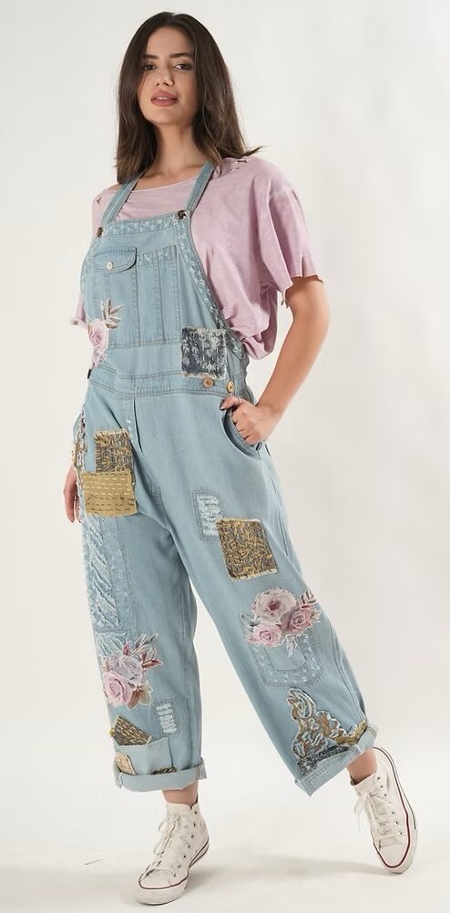 Paper Lace Denim Applique Jumpsuit