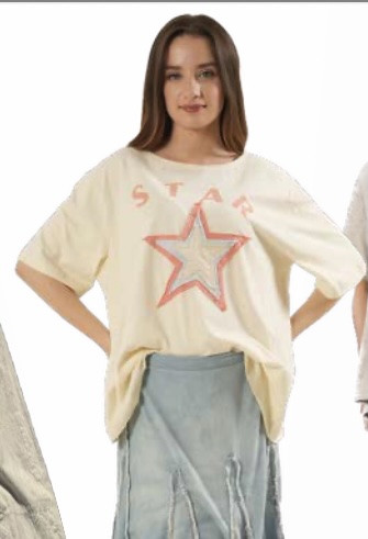 Paper Lace Star Applique Tee O/S