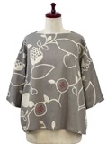 Mona Lisa Back Button Pullover Fruits Vine Light Grey