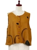Mona Lisa Button Accent Crop Vest Mustard