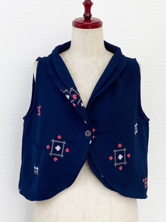 Mona Lisa Collared Cropped Vest Dark Blue