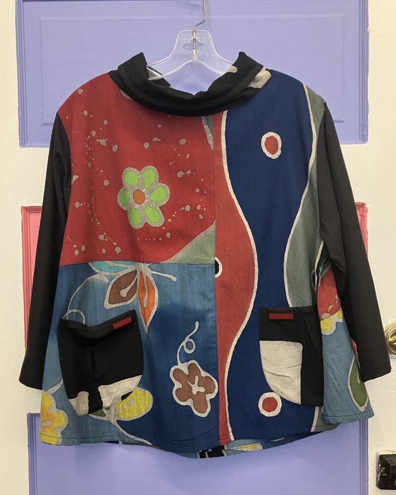 Mao Mam Cowl Neck Panel Pullover Colorful Batik Blk
