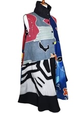 Mao Mam Stand Collar Long Vest Colorful Batik Blk
