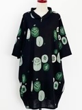 Mona Lisa Collared Tunic Leaf Bubble Print Black