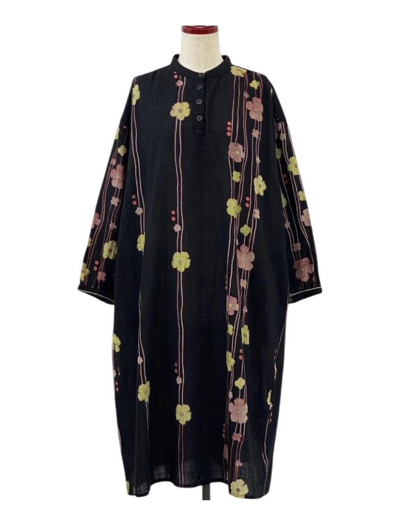Mona Lisa Collared Dress Blossom Path Print Black